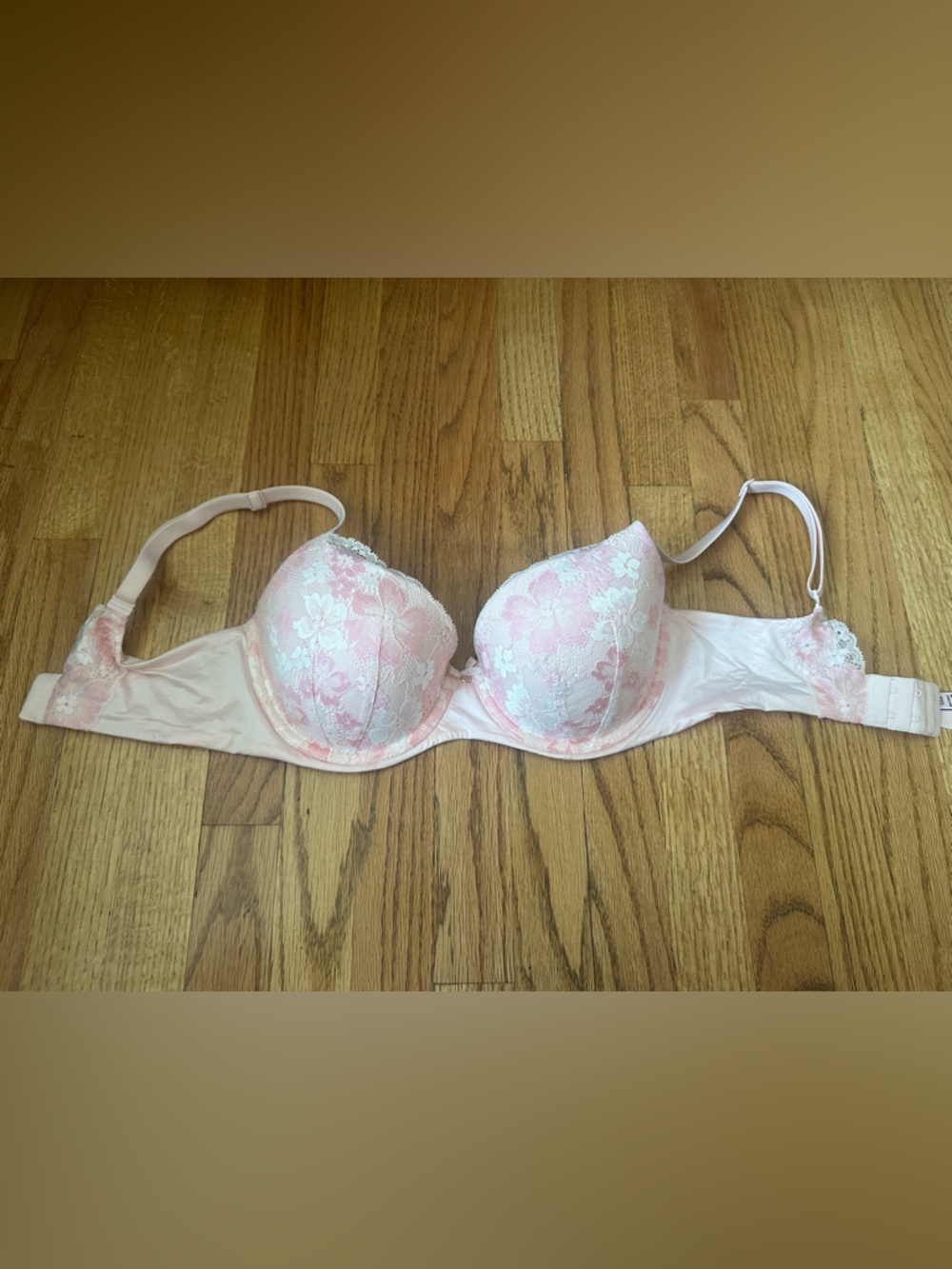 Victoria's Secret Light Pink Lace Push-Up Bra with Floral Overlay
